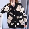 Gestrickter Custom 2025 Neuer Cartoon Süßer Stil Gestrickter Pullover für Damenmode, Mittellange bis Lange Jacke, Strickjacke, Bestickt für Damen