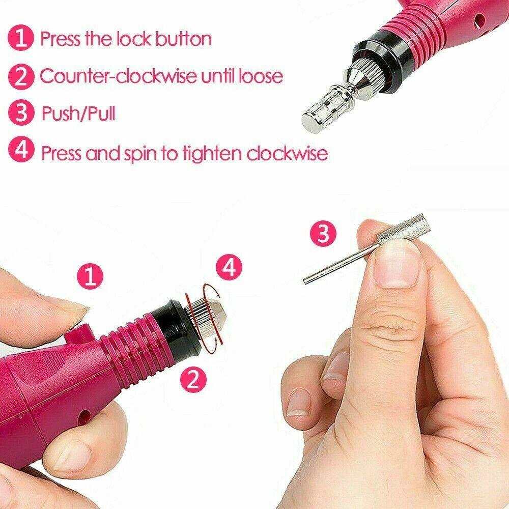Portable USB Electric Nail Drill Machine with Multiple Drill Bits and Sanding Bands for Manicure and Pedicure Nail Care Tool Kit