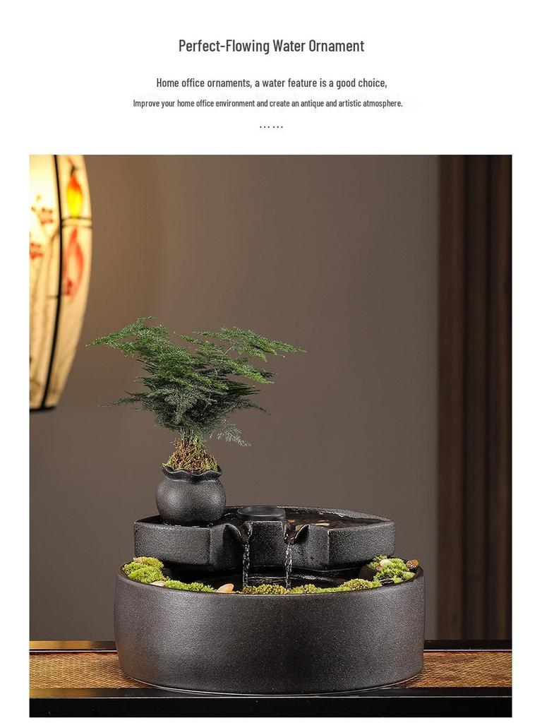 Keramická fontána s tekoucí vodou: Dekorace na stůl přitahující bohatství pro obývací pokoj a kancelář