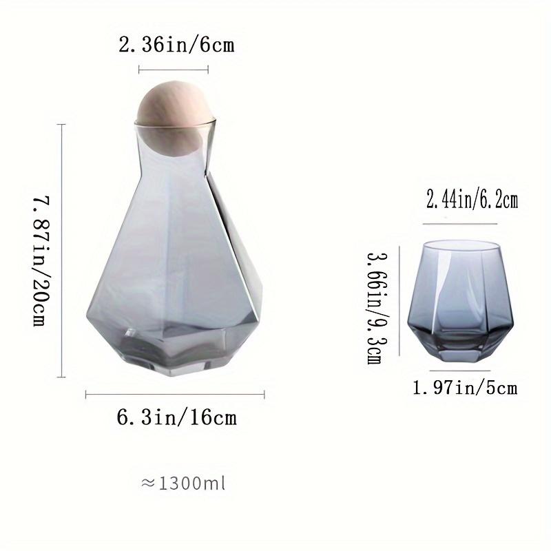 Set aus Glaskrug und 4 Glasbechern, robuster Wasserkrug mit kugelförmigem Holzdeckel, Trinkbecher mit geometrischem Design, Getränkekaraffe für kalte Getränke