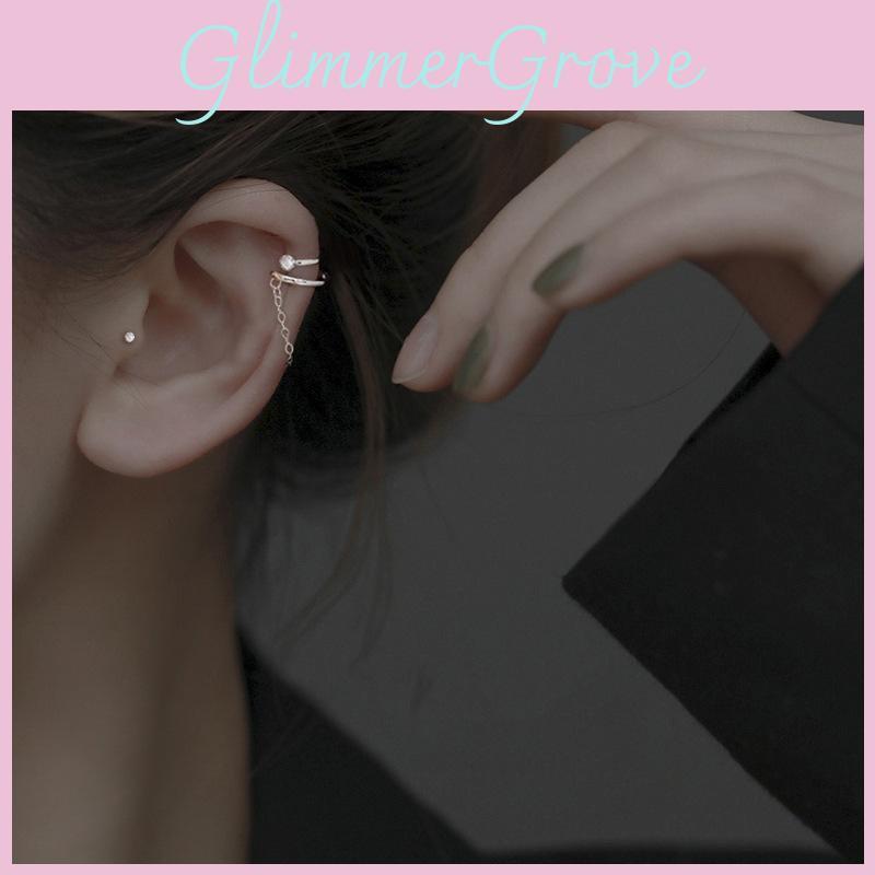 Personalized Diamond Sparkling Doublelayer Chain Cold Style Ear Clip Men Women