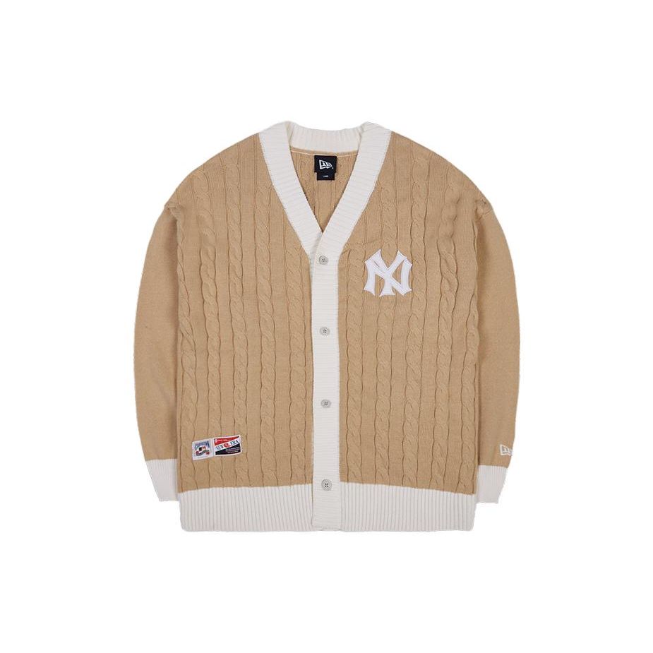 New Era MLB Series Color Block Trim Single-Breasted V-Neck Knitted Cardigan Sweater Unisex Sweater Khaki 13559742