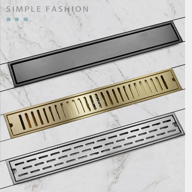 Brushed Rose Gold Floor Drain SUS304 Floor Conceal Drain 30CM/60CM Long Drainage Channel Drain for Hotel Bathroom Kitchen Floor