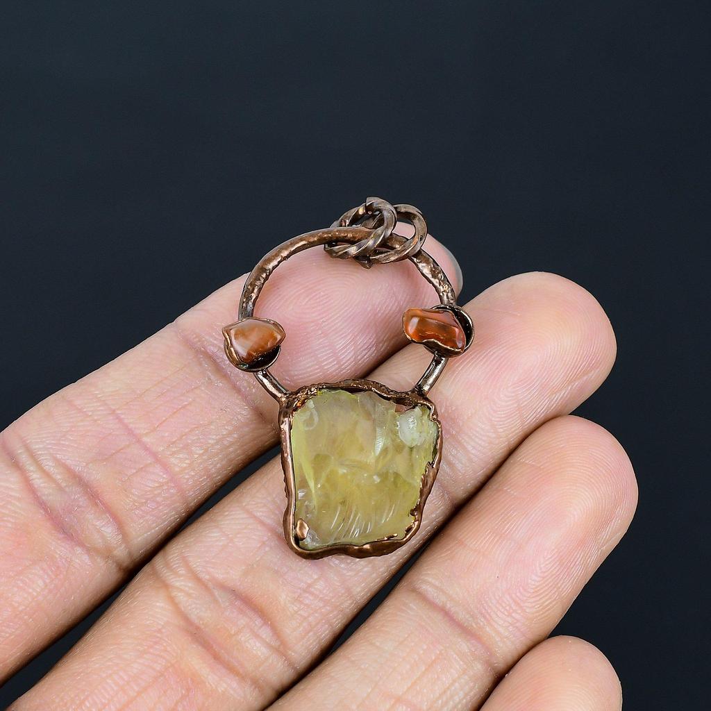 Citrine Jewelry, Copper Electroformed Pendant Handmade Gemstone Jewelry, Gifts For Wife Brand New Pendant