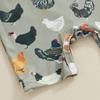 Infant Baby Summer Jumpsuit Cartoon Chicken Print Round Neck Short Sleeve Romper for Boys Girls
