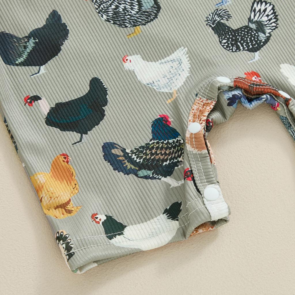 Infant Baby Summer Jumpsuit Cartoon Chicken Print Round Neck Short Sleeve Romper for Boys Girls