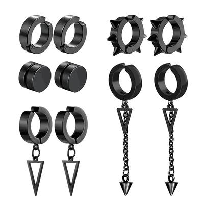 5 Pairs of Fashionable Men's Punk Cross Pendants Stainless Steel Earless Magnet Earrings Set