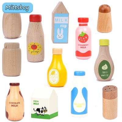 1Pcs Montessori Kitchen Toys Wooden Kitchen Play House Simulation Play House Condiment Bottles Educational Toy for Children Gift