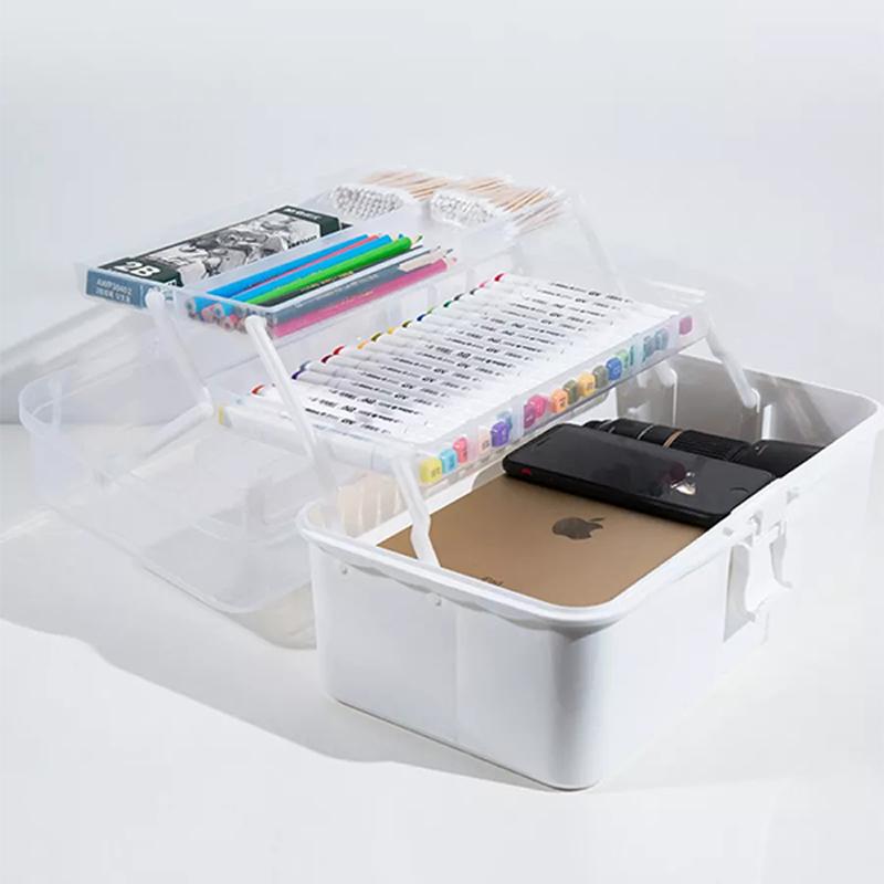 Large capacity storage box for art supplies, foldable multi-functional plastic portable makeup hair clip organizer box,