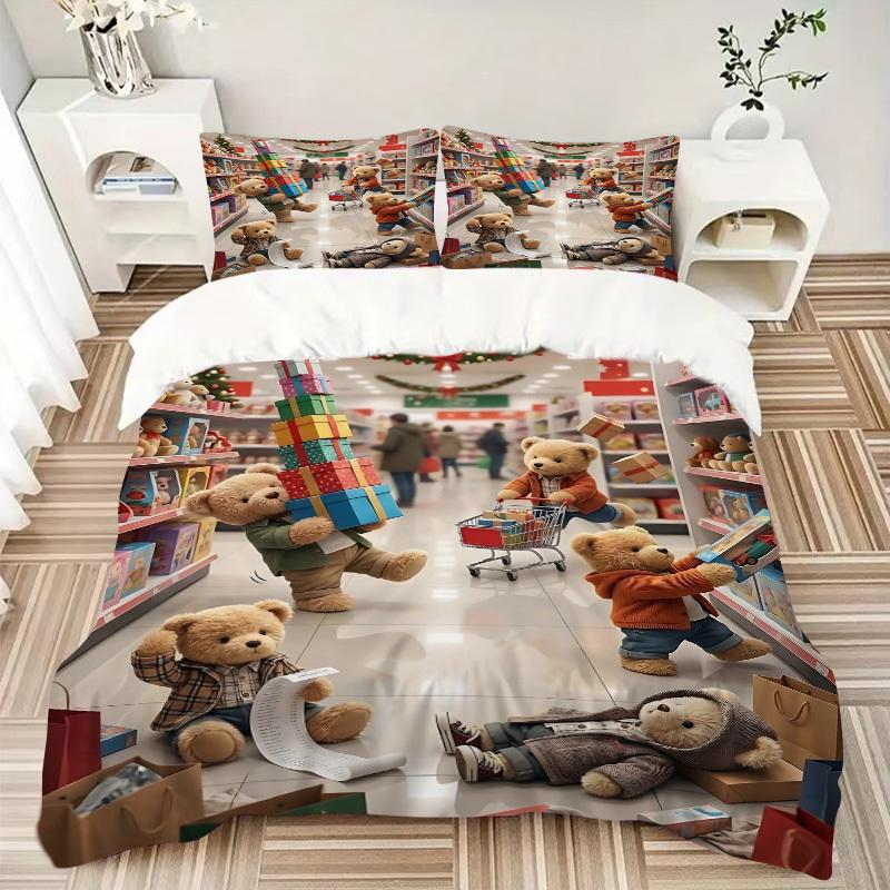 3pcs Anime Teddy Bear Bedding Set - Includes One Quilt Cover and Two Pillowcases (No Core) - Perfect for Bedroom and Guest Room Decoration,