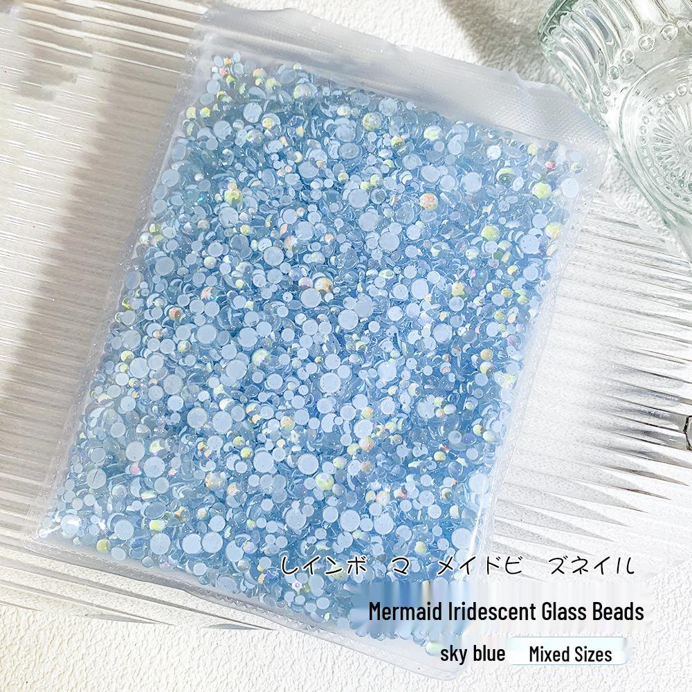 Iridescent Mermaid Nail Art Beads: Half-Round Glass Rhinestones and Mixed Accessories