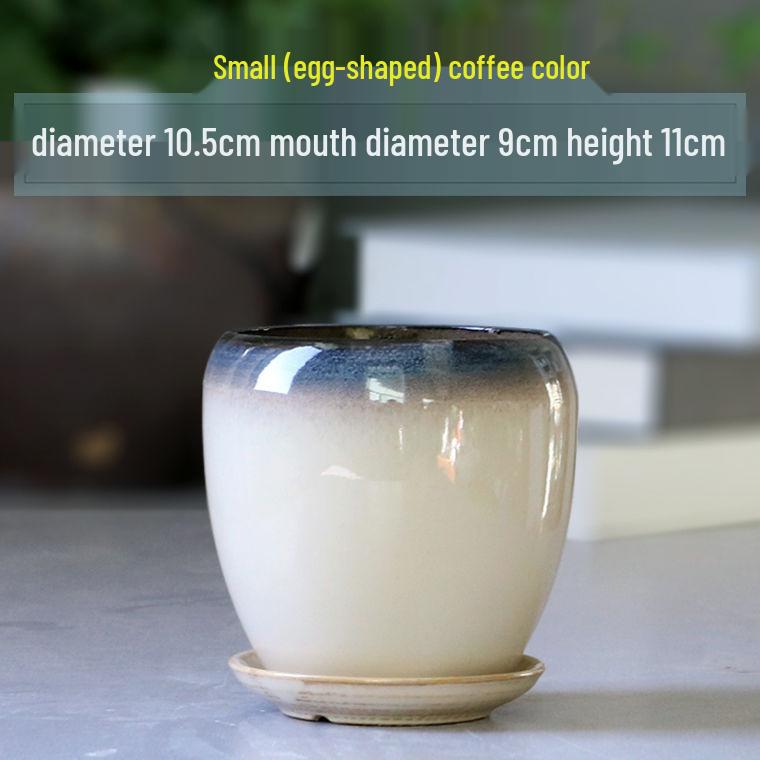 Breathable Ceramic Flower Pot with Tray for Gardenia and Succulents, Chinese Style, Large and Durable for Balcony Use.