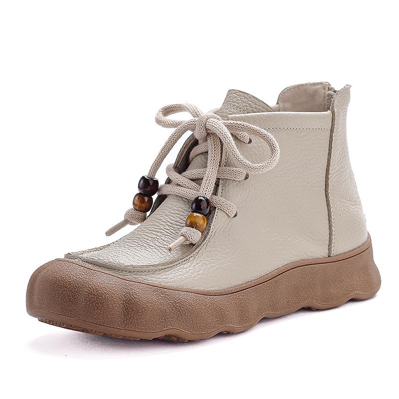 Stiefeletten für Damen Rindsleder 2026 Herbst und Winter Neu Dicksohlige Leder-Kurzstiefel Damen Retro Samt Damenstiefel