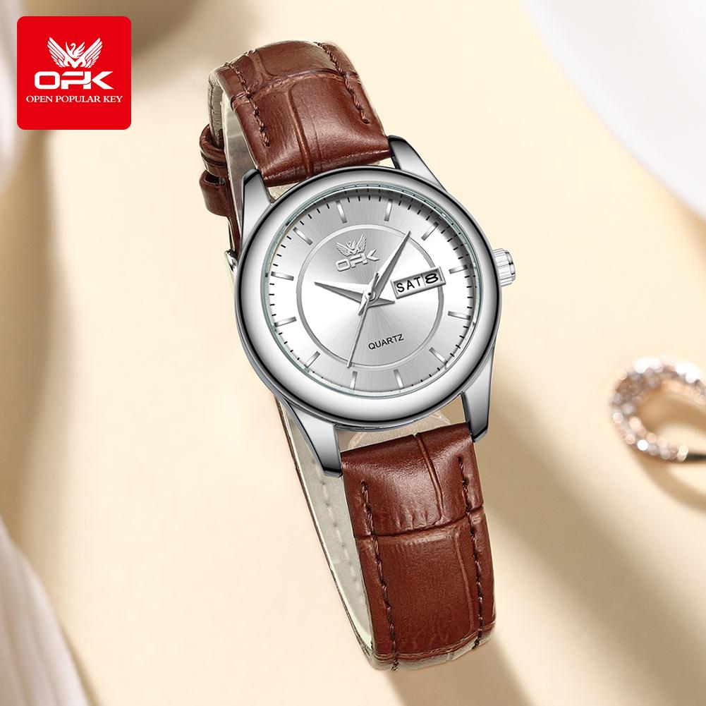 OPK Brand Women's Watch Fashion Double Calendar Quartz Waterproof Night Light 6002