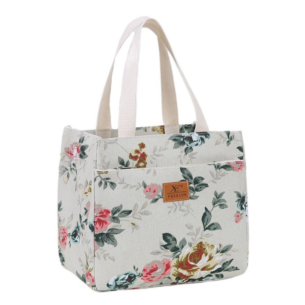 

Foil Lining Thermal Picnic Bag Zippered Tote Bag Multifunctional Floral Print Lunch Bag Outddor Style B