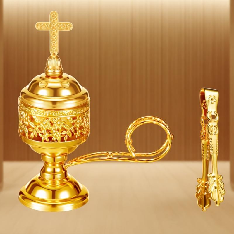 Antique Design Metal Fragrances Burners With Crosses Lid Frankincense Incenses Stove For Spiritual Use Home Church
