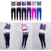 2Pcs Elastic Waistband Long Leggings Pants + Sleeveless Mesh Racer Back Tanks Tops Digital Print Gym Dancewear Outfit