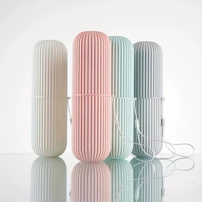1pc Portable Toothbrush Organizer - Dustproof, Multi-Compartment Storage for Travel & Home, Ideal for Toothbrushes, Ribbed Design, White