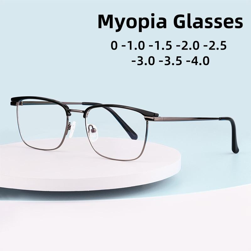 Retro Metal Myopia Glasses Ultra Light Men'S Business High-Definition Anti Blue Light Glasses Classic Square Frame Unisex
