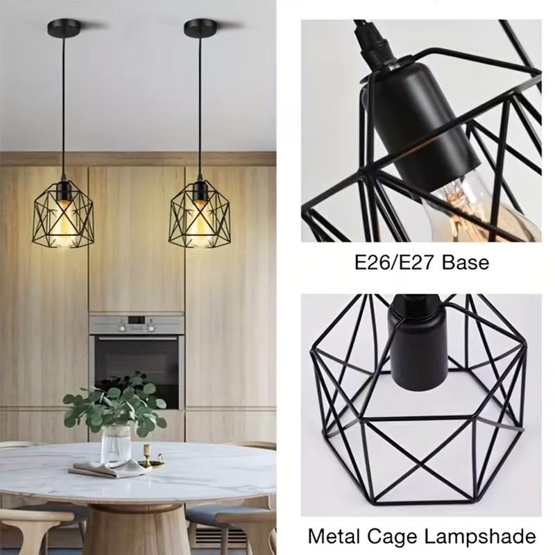 In Stock USA Vintage Geometric Pendant Light E27 Industrial Hanging Lamp Metal Cage Chandelier for Bar Kitchen Counter Interior