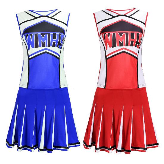 2 Pcs/Set Cheerleader Performance Outfit Sleeveless Top Skirt Set High School Glee Club Girl Cheerleading Costume Varsity Cheerleader Dress Uniform