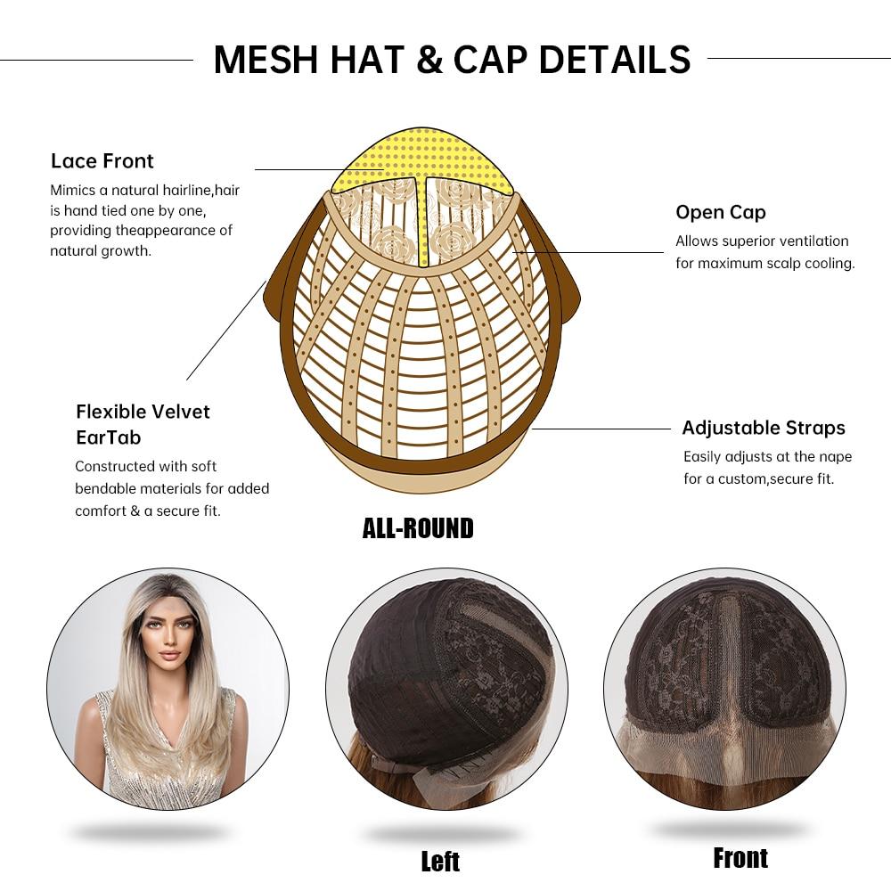 LOUIS FERRE Brown Blonde Ombre Synthetic Lace Front Wig Long Straight Fake Hair Wig for Women Daily Cosplay Lace Wig With Bangs