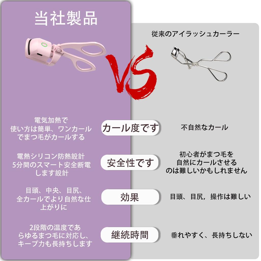 Hot Eyelash Rapid Temperature Burn Japanese Instruction Manual Pink Curler, 10-Second Preheat, Two-Level Control, Type-C Rechargeable, Auto-Off