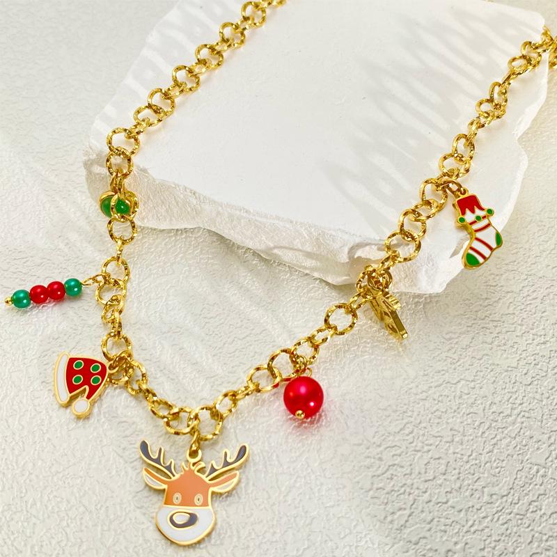 Popular Stainless Steel Christmas Jewelry Set: Sleigh & Reindeer Pendant Necklace, Bracelet, and Earrings