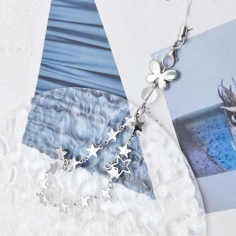DIY Handmade Cute Phone Charm Y2K Women Five-pointed Star Pendant Butterfly Strap Lanyard Star Bead Cartoon Accessories