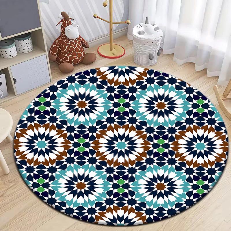 Moroccan Style Printed Round Carpet for Living Room Area Rugs Camping Picnic Mats Anti-Slip Rug Yoga Mat Doormat Floor Mat