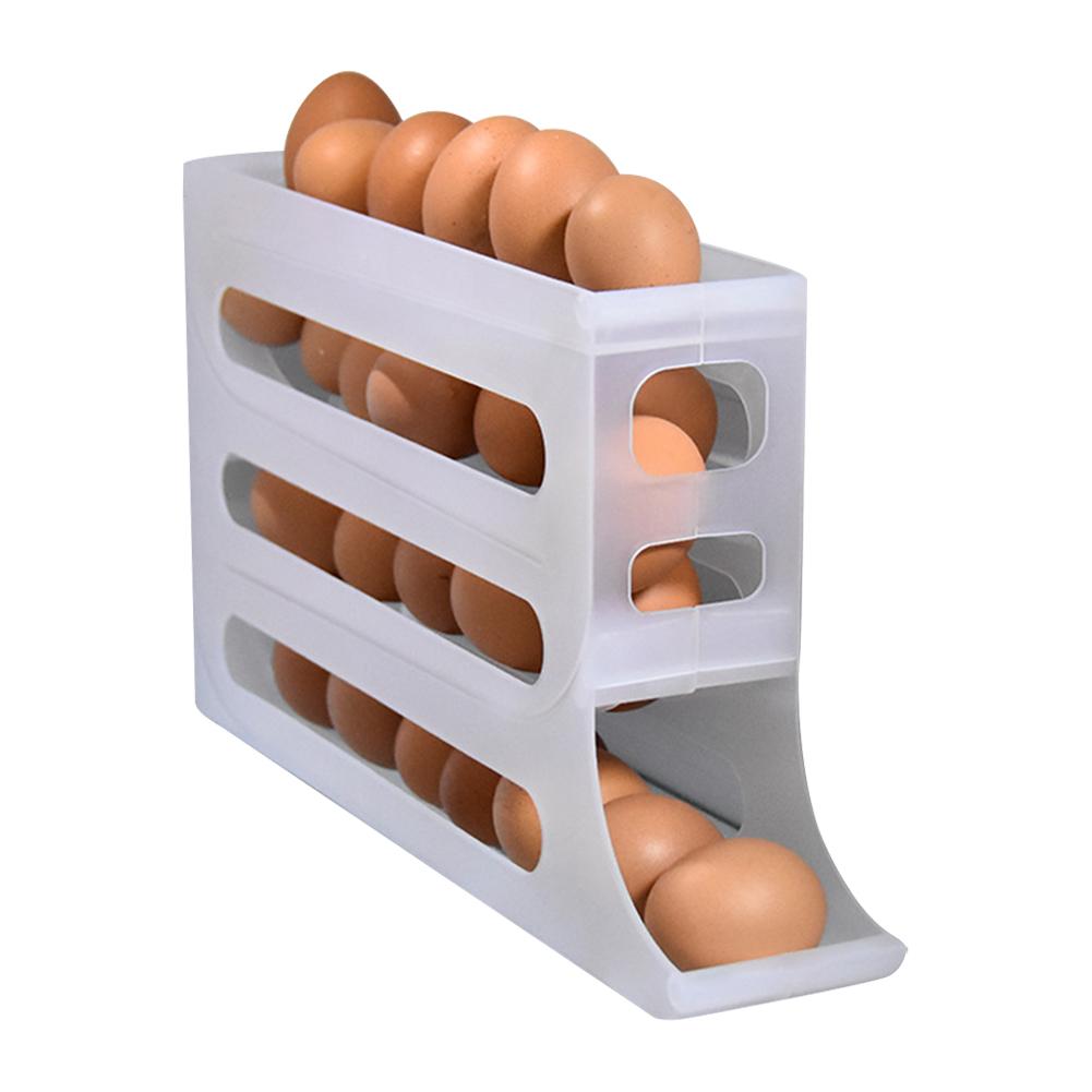 4 Layers Automatic Rolling Egg Holder Rack Fridge Egg Storage Box Container Kitchen Refrigerator Egg Dispenser Fridge Organizer