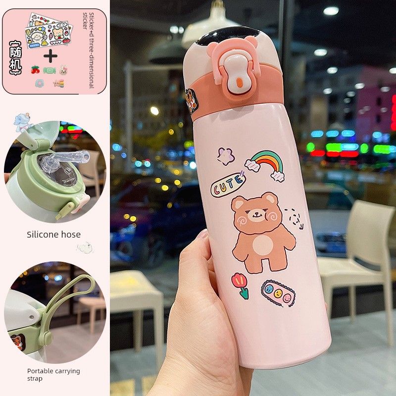 Large Capacity Thermos Cup Primary School Girls Water Cup with Straw Good-looking Maternity Cute Portable Children Cup