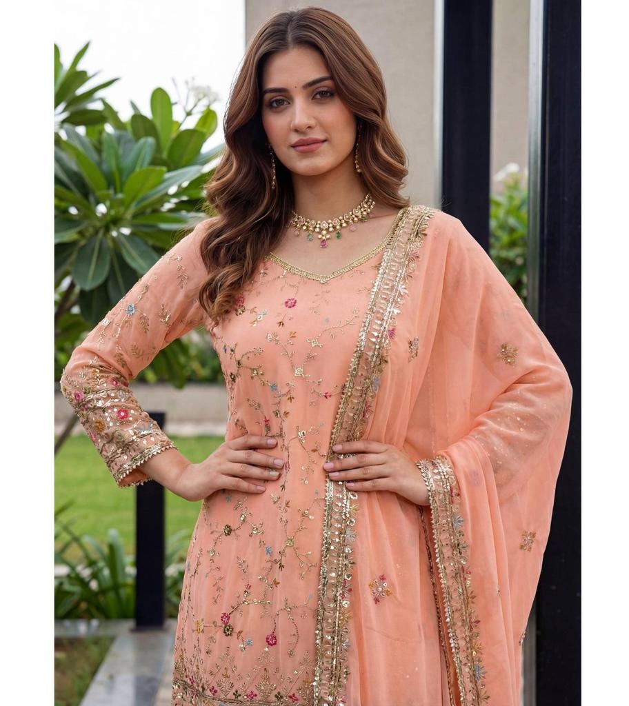 Women Designer Faux Georgette Sharara Salwar Suit Indian Bollywood Party Wear Salwar Kameez
