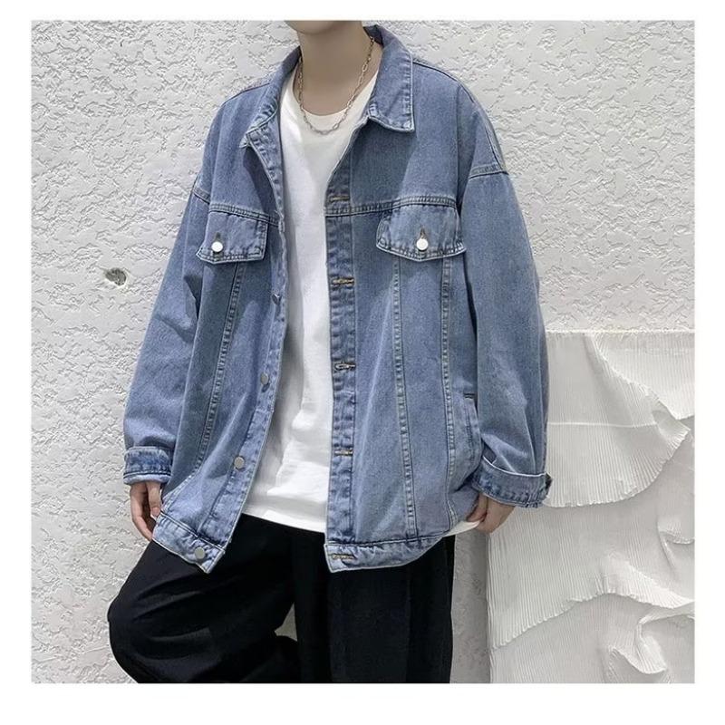 Men's Oversized Denim Jacket Casual Pocket Detail Button Down Streetwear Outerwear