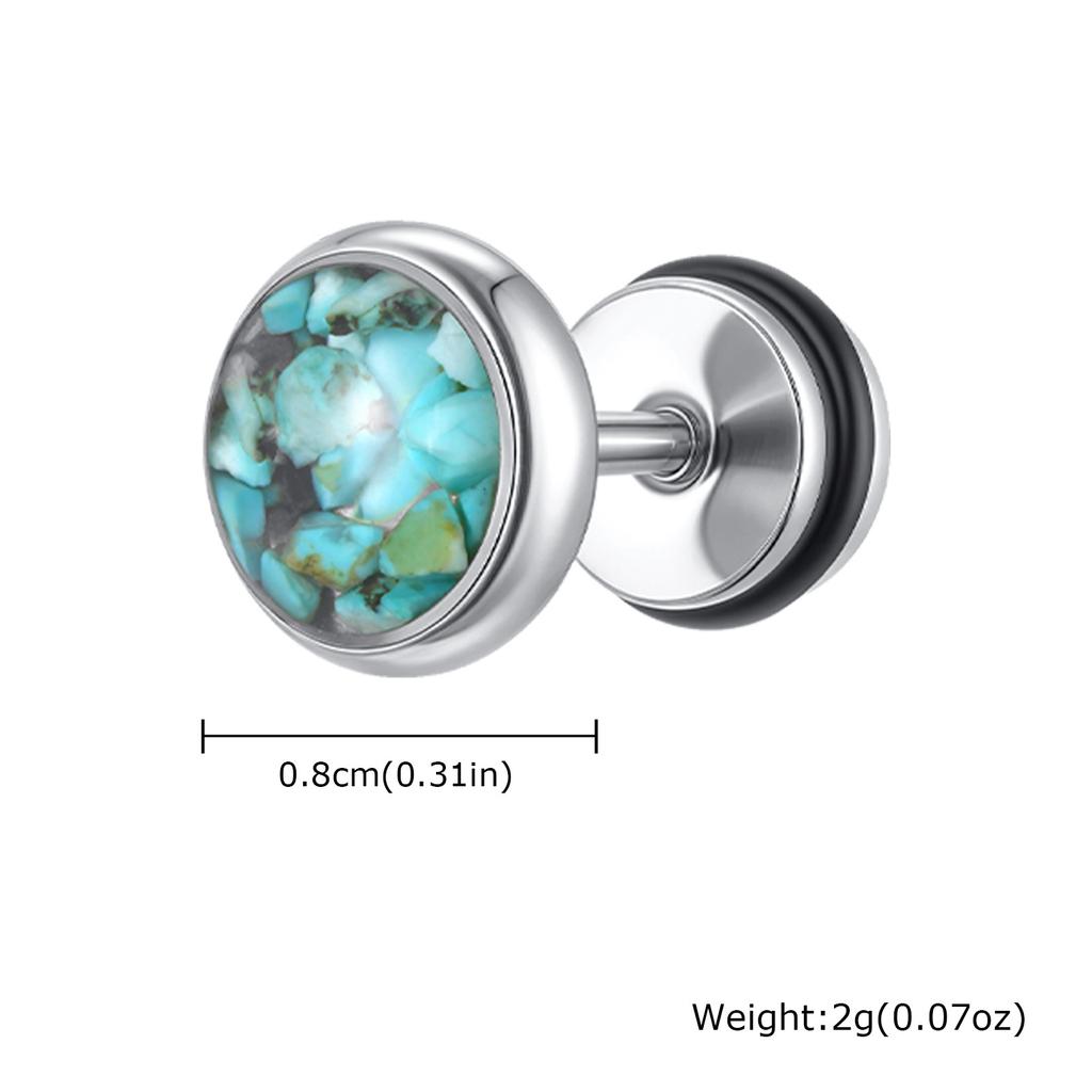 Natural Stone Stud Earrings for Men Boys,Stainless Steel Plated Round Small Earring,Stylish Jewelry Gifts