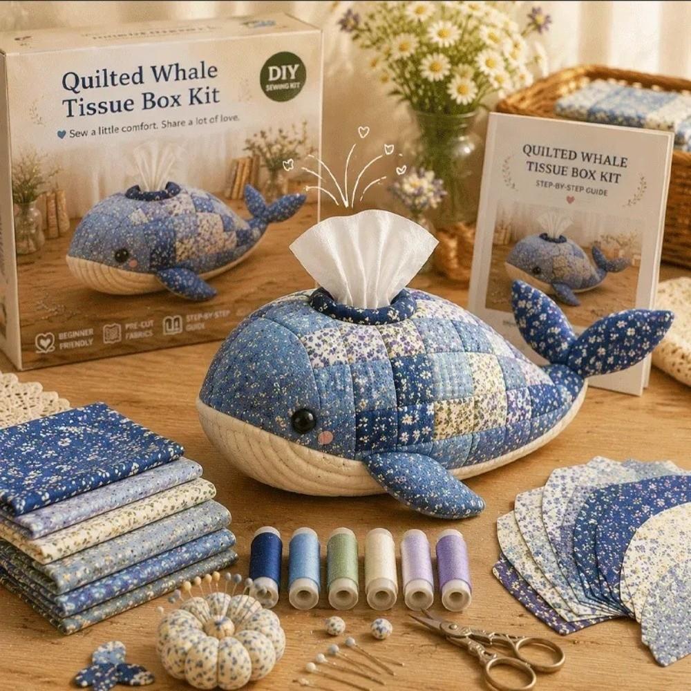 Patchwork Design Tissue Box DIY Kit Pre-Cut Fabric Handmade Tissue Holder For Bedroom Decor