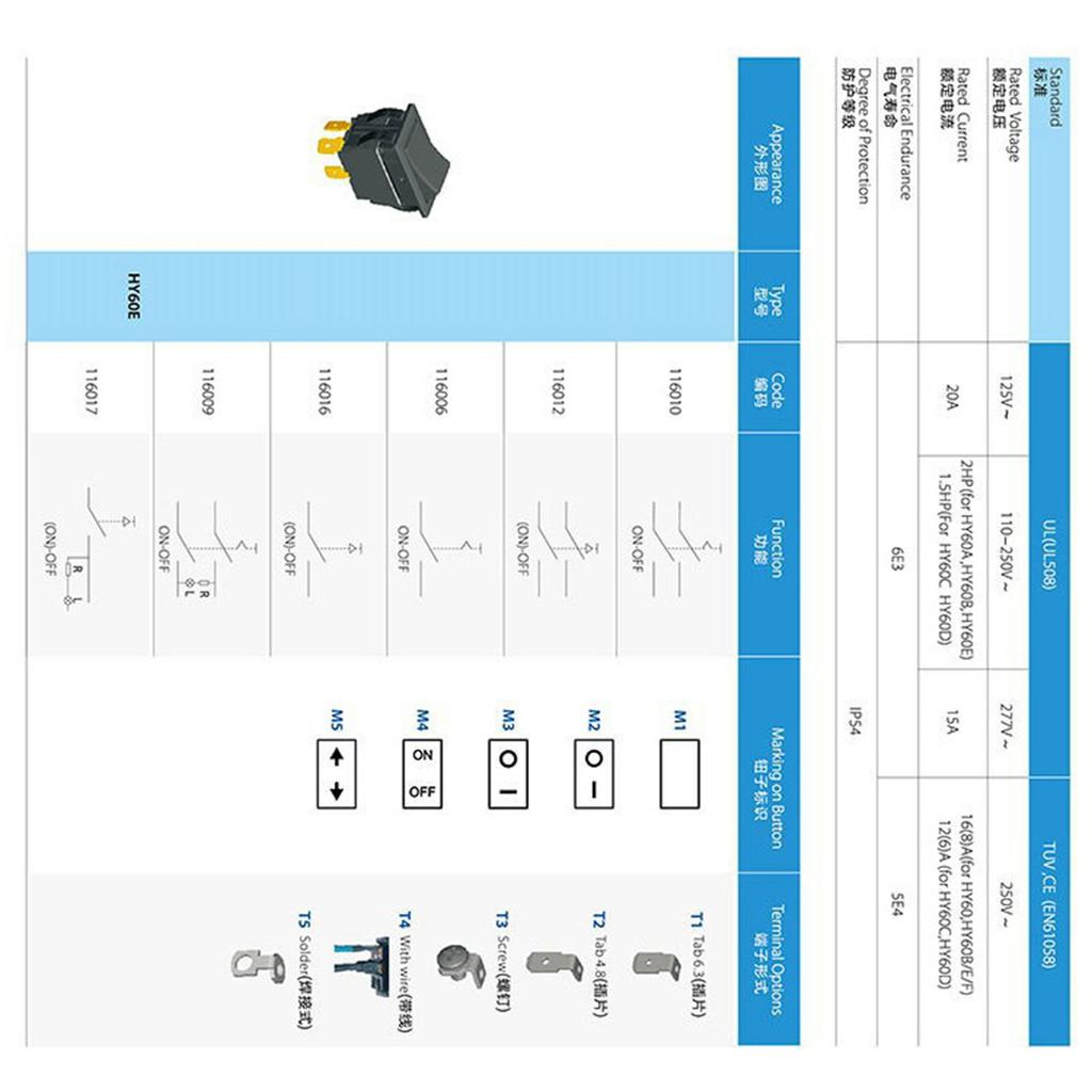 110-250V HY60E 4 Pin Switches Boat Type Switches 4 Pin PVC Switches Simple Operation for Electrical Mechanical Equipment