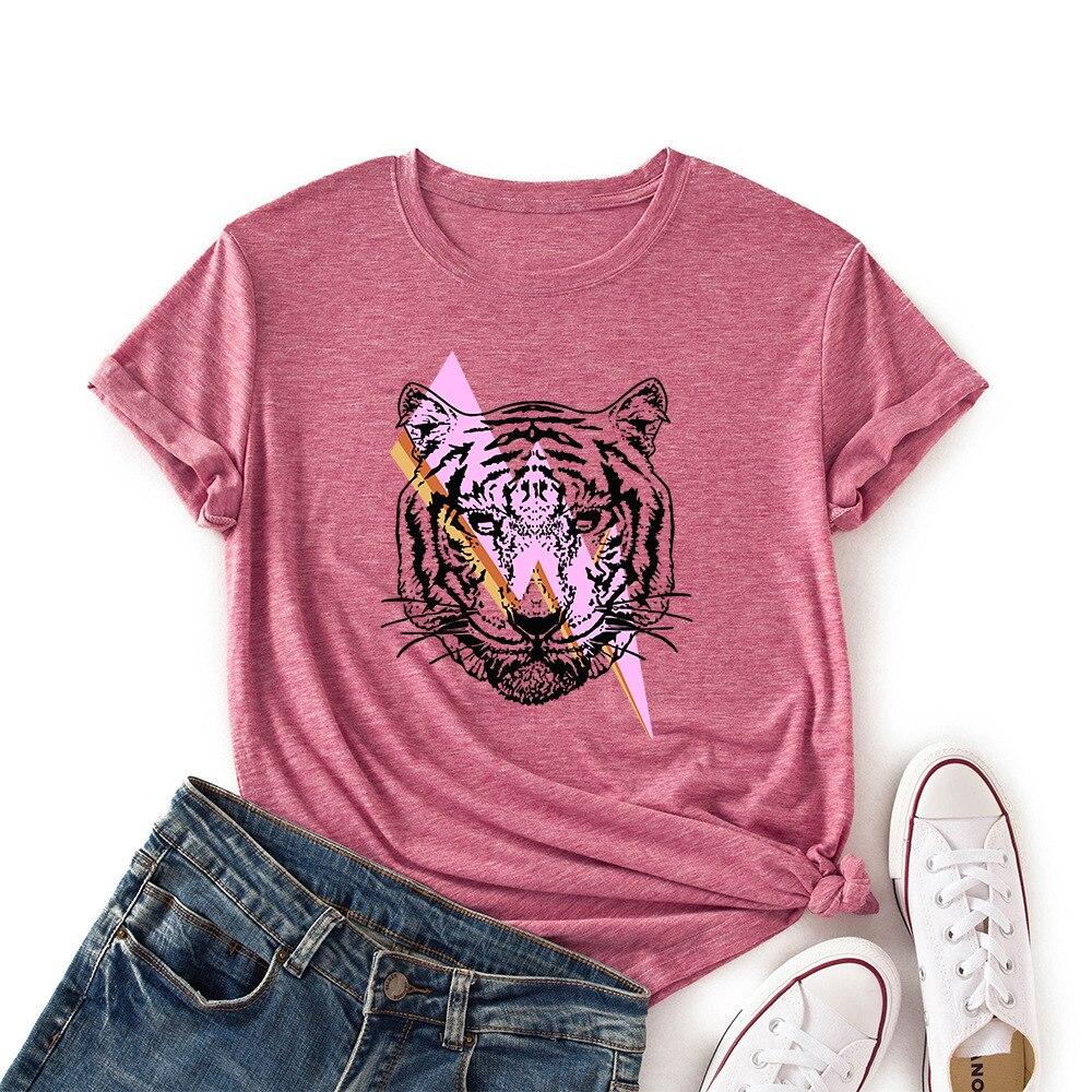 Women Summer T Shirt  Tiger Print Retro Fashion Short Sleeve Tees Casual   Printed  Tops