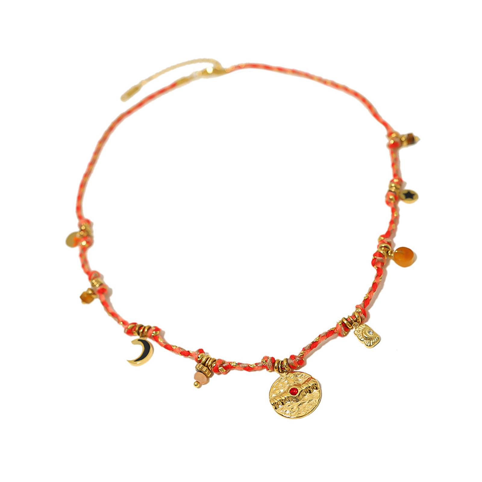 

Винтажное женское ожерелье Плетеное ожерелье с подвеской в виде луны и звезды Регулируемая длина ожерелья Подходит для любого случая C