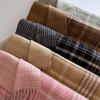 New retro plaid scarf women's autumn and winter medium and long warm scarf fashionable versatile fringed shawl