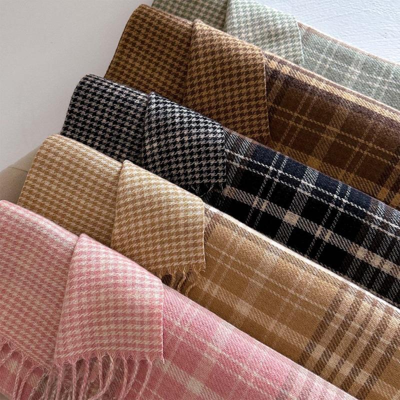 New retro plaid scarf women's autumn and winter medium and long warm scarf fashionable versatile fringed shawl