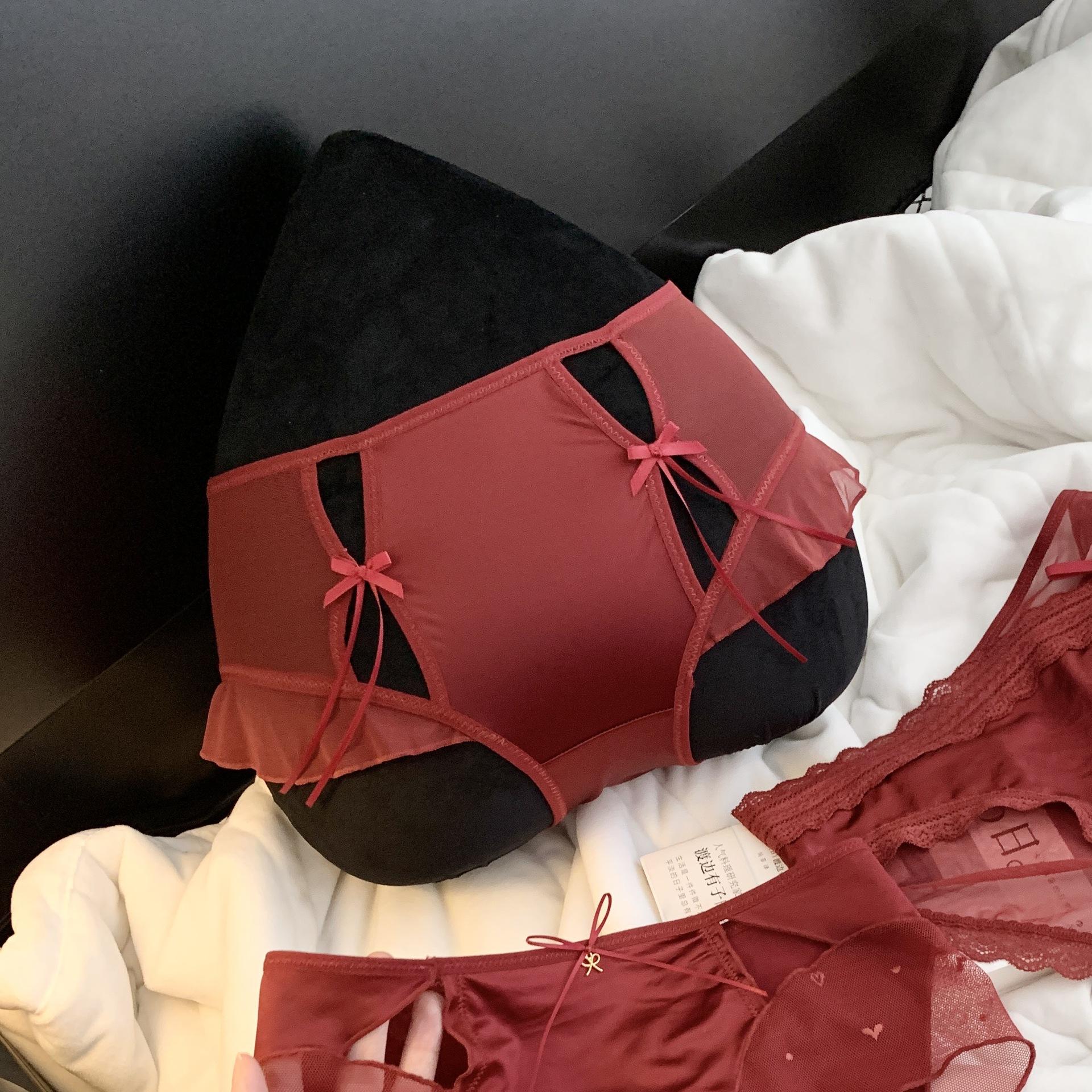 

Women s Spring and Summer Sexy Lace Cutout Mesh Leopard Print Mid Waist Underwear XL красный