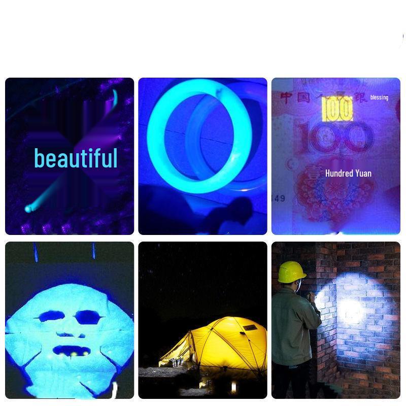 LED Multifunctional Flashlight - USB Rechargeable, Triple Light Source, Purple Identification, Aluminum Alloy, Night Fishing