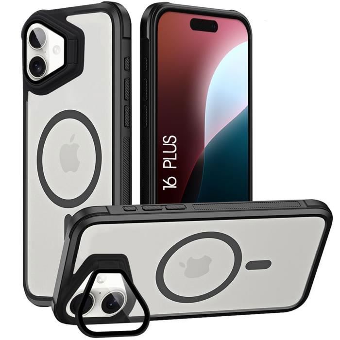 Coque de protection - translucide noir - iphone 16 plus - cercle magnétique - protection caméra - rigide