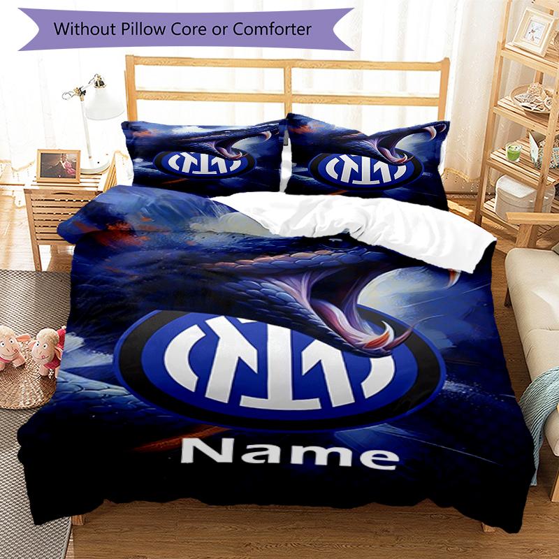 Set Biancheria da Letto Inter Milano Personalizzato con Nome 3 Pezzi Copripiumino Chiusura Include 1 Copripiumino e 2 Federe, Morbido e Confortevole per Tutte le Stagioni.