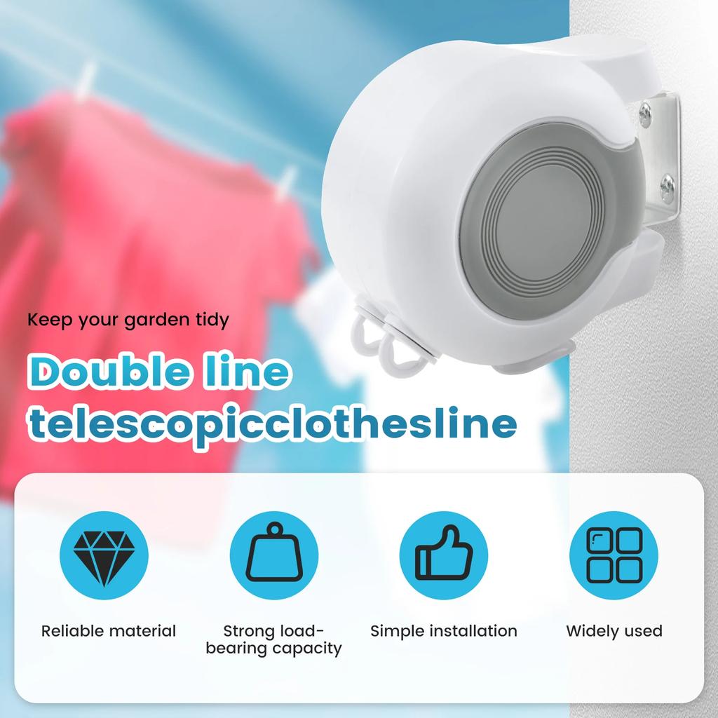 Double Line Clothesline Shrinkable Outdoor  Wall Mounted Clothes Line Heavy Duty Balcony Bathroom Invisible Clotheslin