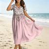 Women Casual Loose Fit Bohemian Style Printed Short Sleeve V Neck Maxi Dress with Artistic Pattern Design
