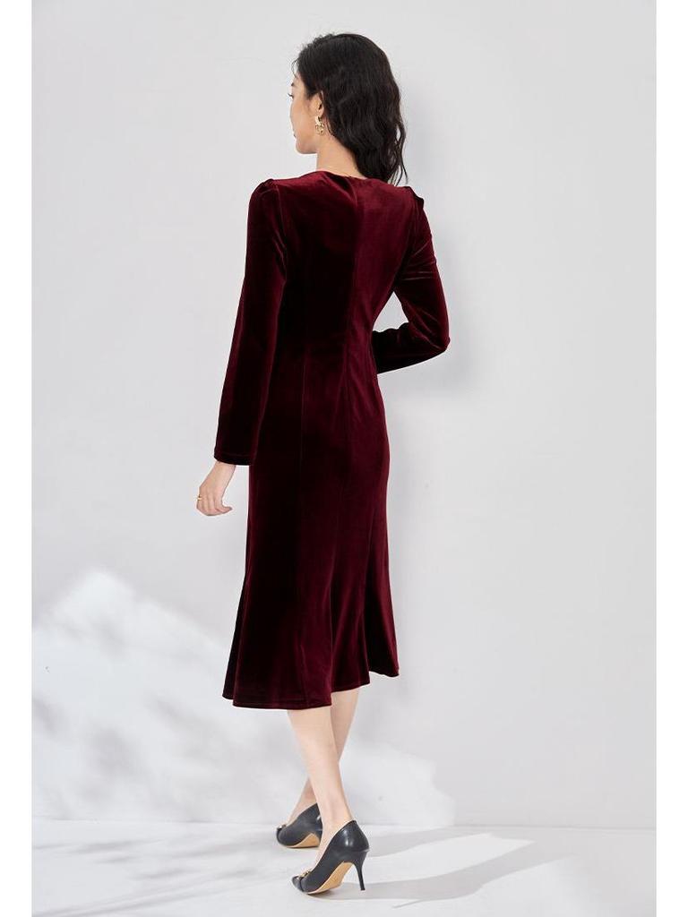 Elegantes einärmeliges Retro-Samt-Bodycon-Meerjungfrauenkleid - Herbst 2025 Kollektion