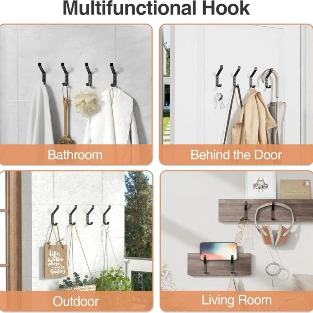 1/4Pcs Simple Black Coat Hook Screw Installation Stainless Steel Dual Hanging Hook Wall Mounted Non-slip Door Hook Clothes