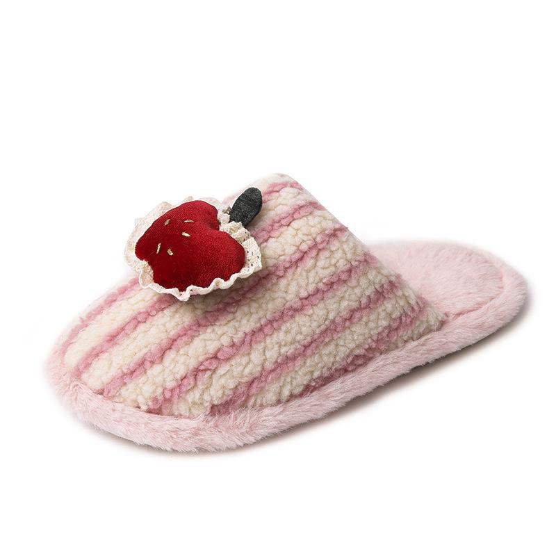 Korean personality cute kitten couple hairy shoes casual winter women's shoes fun home contrasting striped cotton slippers